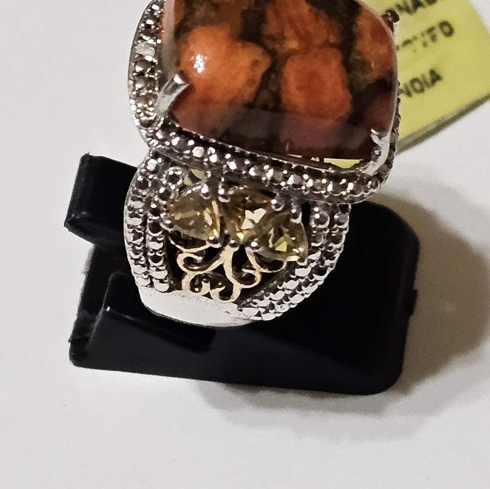 Chuck Clemency Jasper & Citrine Ring Platinum/14k/925 Sz 6! New - Picture 10 of 12